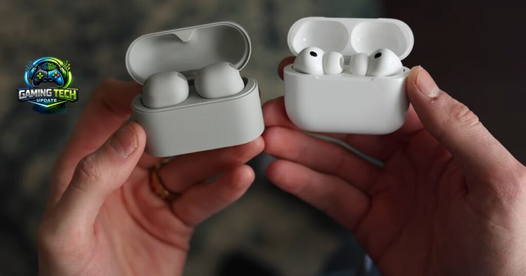 Close-up of Sony WF-1000XM6 earbuds during a low-frequency active noise cancellation test