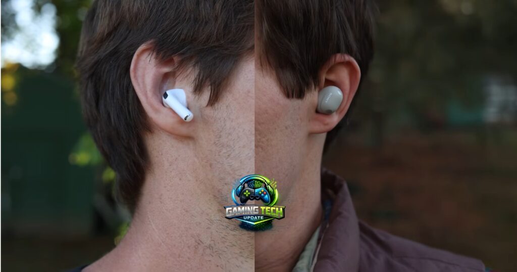 Side-by-side comparison of AirPods Pro 3 ear tips and Sony WF-1000XM6 foam ear tips laid flat on a surface